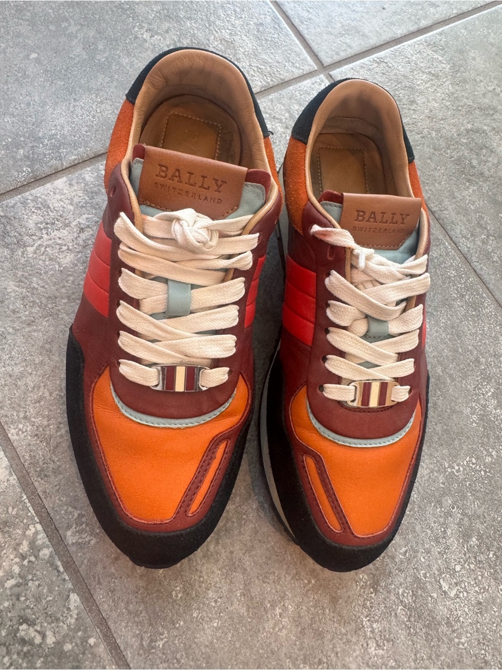 Bally Colorblock Leather Suede Sneakers EU 36 US 5.5 Orange Burgundy